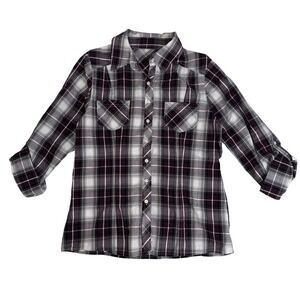 Woman's Plaid Shirt Button Up Size Small Purple + Black Cowgircore Westerncore
